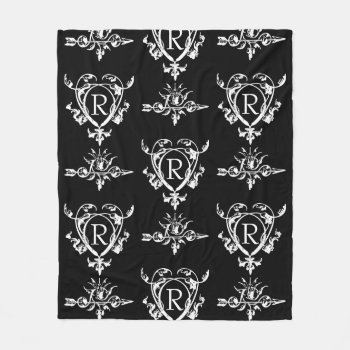 Monogram Gothic Heart And Arrow Pattern Fleece Blanket by opheliasart at Zazzle