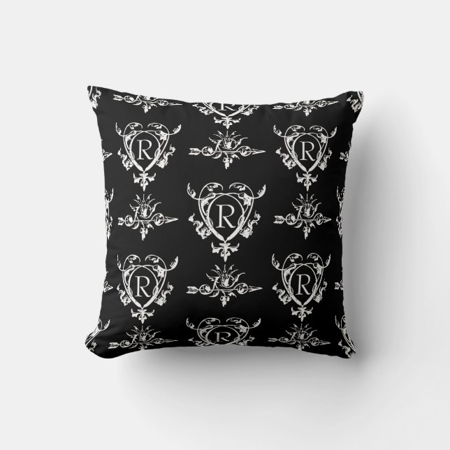 Monogram Gothic Heart And Arrow Pattern Throw Pillow (Front)