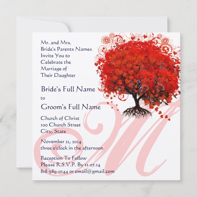 Monogram Gothic Love Tree Wedding Invitation (Front)