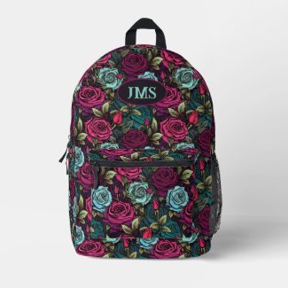 Monogram Gothic Rose Pink Purple and Blue Floral