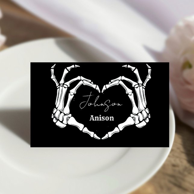 Monogram Gothic Skull Heart Hand Wedding  Place Card (Creator Uploaded)