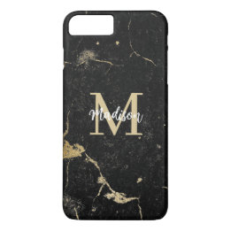Monogram Graduation Gift Modern Gold Black Marble iPhone 8 Plus/7 Plus Case