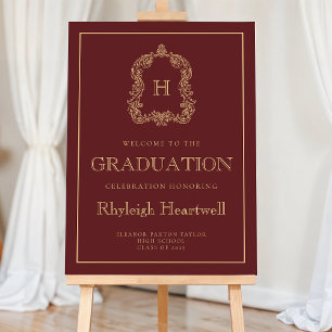 Monogram Graduation Party Welcome Burgundy Gold Foam Board