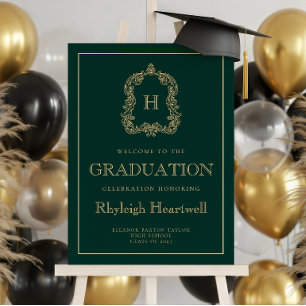 Monogram Graduation Party Welcome Green Gold Foam Board