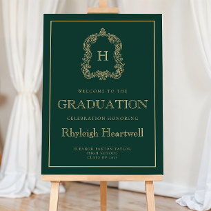 Monogram Graduation Party Welcome Green Gold Foam Board