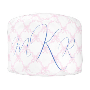 Monogram Grandmillennial Bows Trellis Preppy Pink Pouf
