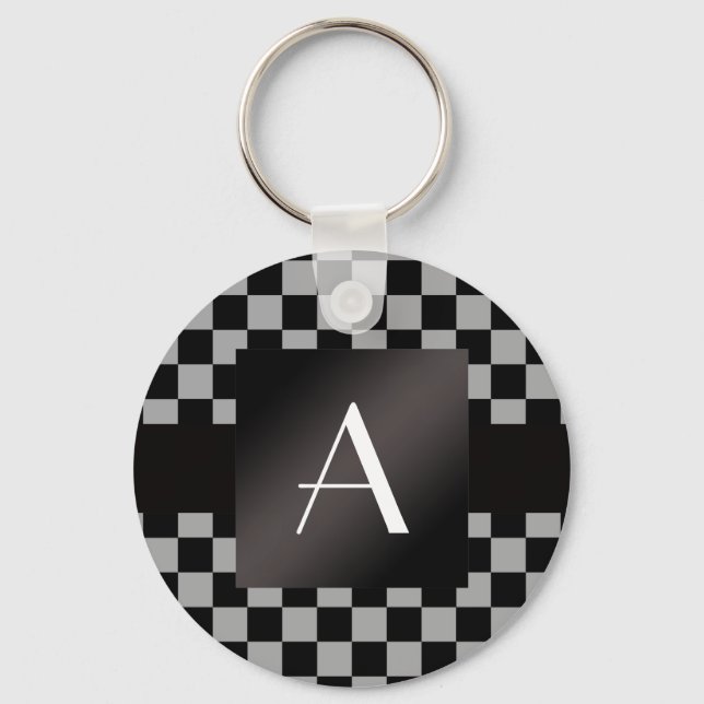 Monogram gray and black checkers keychain (Front)