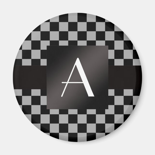 Monogram gray and black checkers magnet (Front)