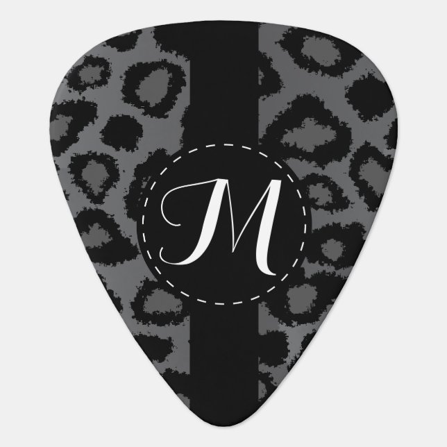 Monogram Gray And Black Leopard Pattern Guitar Pick (Front)