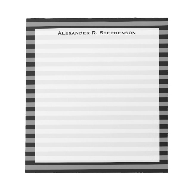 Monogram Gray and Black Stripe Notepad (Front)