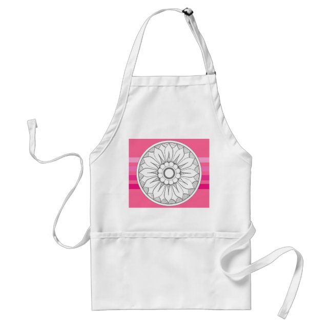 Monogram Gray and Pink Modern Medallion Pattern Adult Apron (Front)