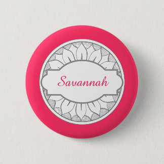 Monogram Gray and Pink Modern Medallion Pattern Button