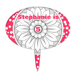 Monogram Gray and Pink Modern Medallion Pattern Cake Topper