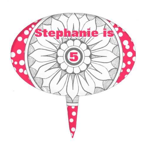 Monogram Gray and Pink Modern Medallion Pattern Cake Topper