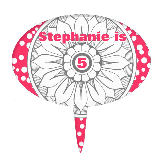 Monogram Gray and Pink Modern Medallion Pattern Cake Topper (Front)