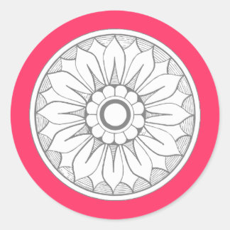 Monogram Gray and Pink Modern Medallion Pattern Classic Round Sticker