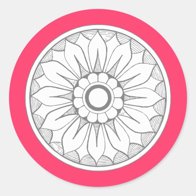 Monogram Gray and Pink Modern Medallion Pattern Classic Round Sticker (Front)