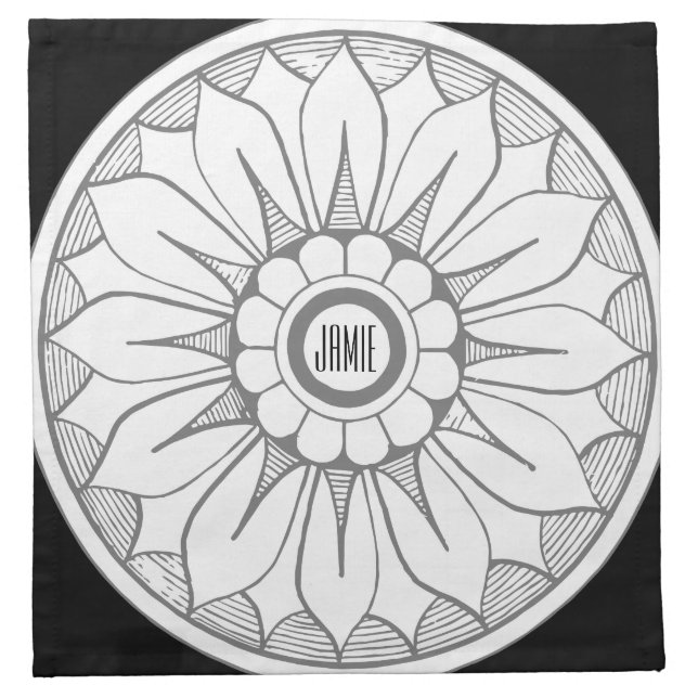 Monogram Gray and Pink Modern Medallion Pattern Napkin (Front)