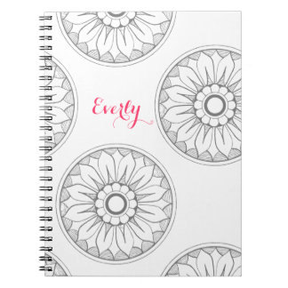 Monogram Gray and Pink Modern Medallion Pattern Notebook