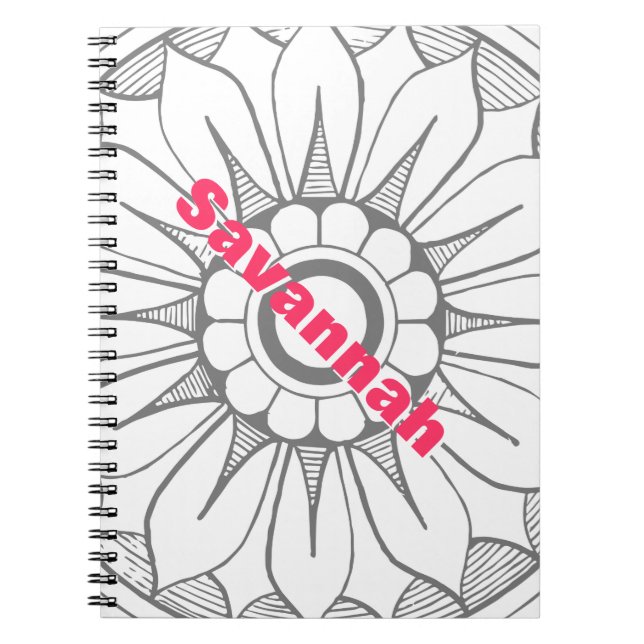 Monogram Gray and Pink Modern Medallion Pattern Notebook (Front)