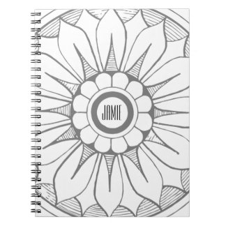 Monogram Gray and Pink Modern Medallion Pattern Notebook
