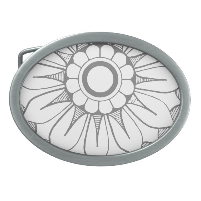 Monogram Gray and Pink Modern Medallion Pattern Oval Belt Buckle (Front)