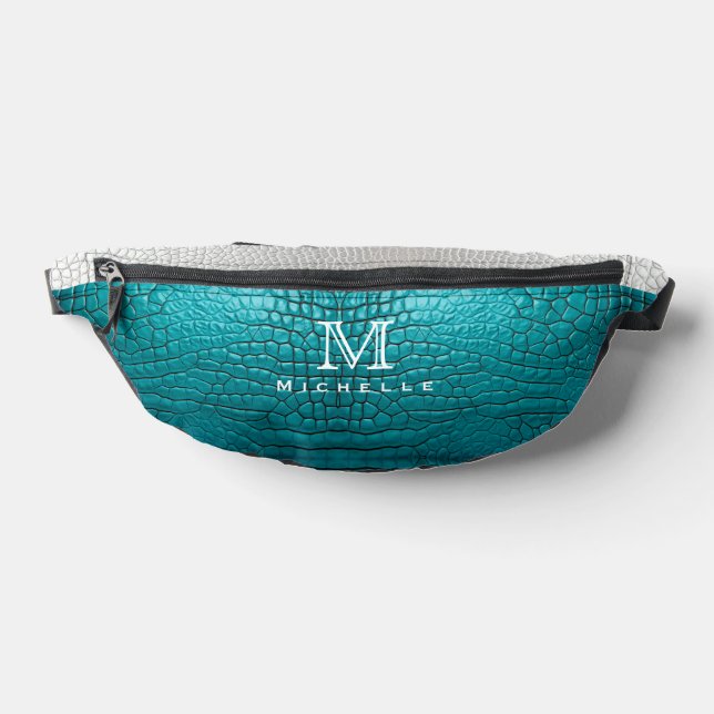 Monogram Gray and Teal Faux Snake Skin Fanny Pack (Lay Down)