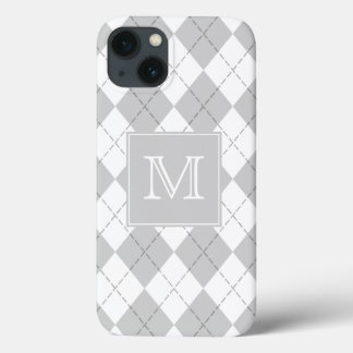 Monogram Gray and White Argyle iPhone 13 Case