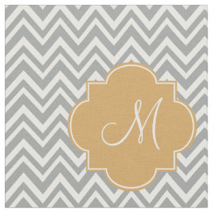 Monogram Gray and White Chevron Pattern with Gold Fabric