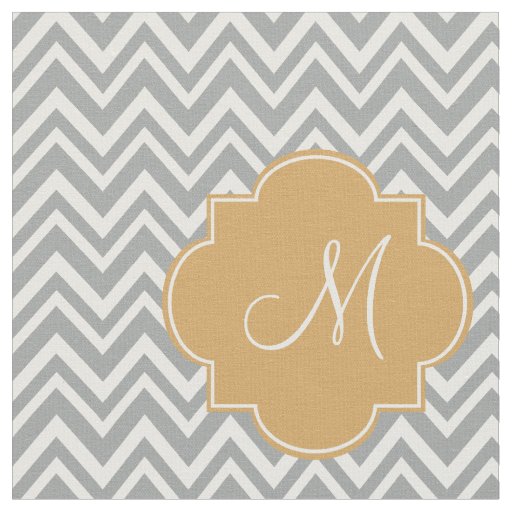 Monogram Gray and White Chevron Pattern with Gold Fabric