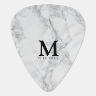 Monogram Gray and White Marble Design 🎸 Guitar Pick