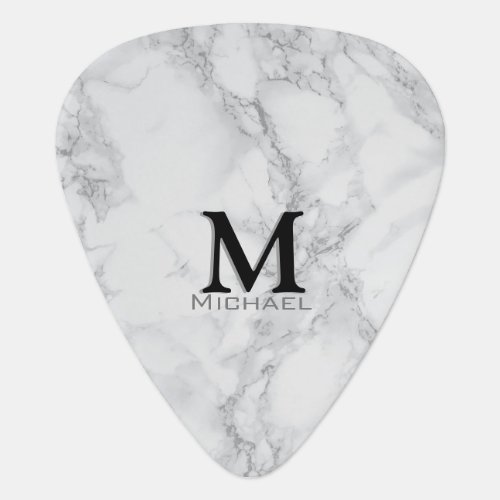 Monogram Gray and White Marble Design  Guitar Pick