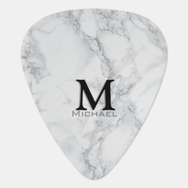 Monogram Gray and White Marble Design 🎸 Guitar Pick (Front)