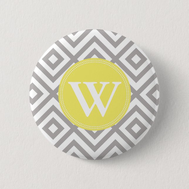 Monogram Gray and Yellow Chevron Pattern Button (Front)