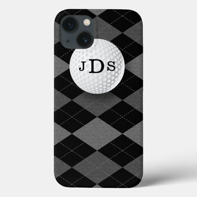 Monogram Gray Argyle, Golf Ball iPad Mini Case (Back)