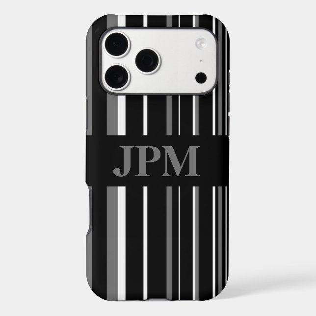 Monogram Gray, Black Barcode Stripe Iphone Case (Back)