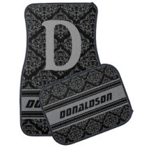 Monogram Gray & Black Damask | DIY Name Car Floor Mat Monogram Gray & Black Damask | DIY Name Car Floor Mat
