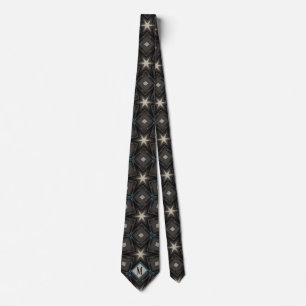 Monogram Gray & Black Star Unique Pattern Design Neck Tie
