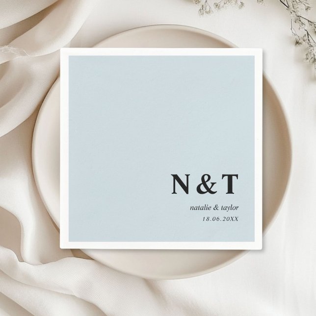 Monogram gray-blue napkins (Monogram, modern, simple, elegant napkins,gray-blue with your names and date.)