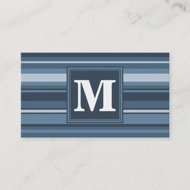 Monogram gray-blue stripes business card (Front)