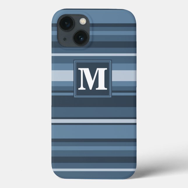 Monogram gray-blue stripes Case-Mate iPhone case (Back)