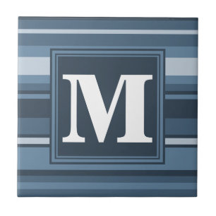 Monogram gray-blue stripes ceramic tile