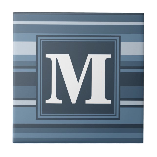 Monogram gray-blue stripes ceramic tile (Front)