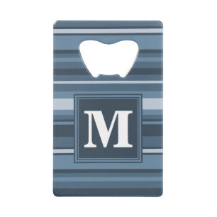 Monogram gray-blue stripes credit card bottle opener
