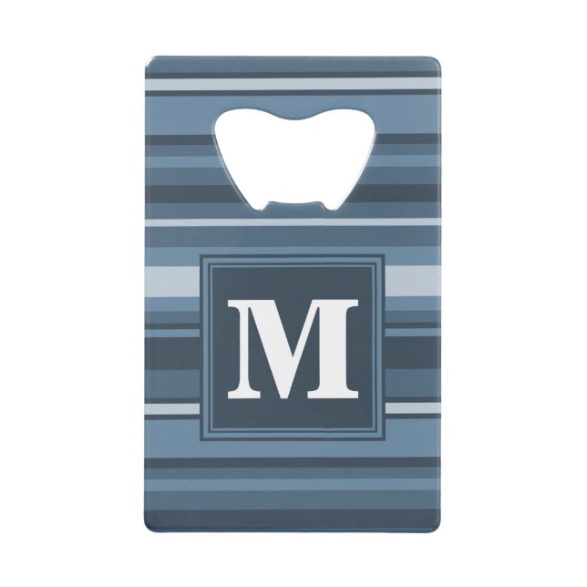 Monogram gray-blue stripes credit card bottle opener (Front)