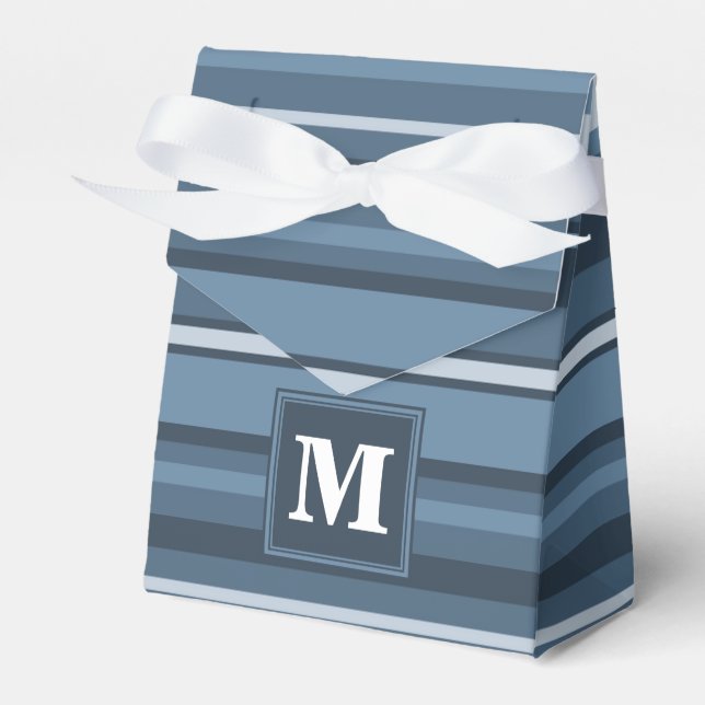 Monogram gray-blue stripes favor boxes (Front Side)