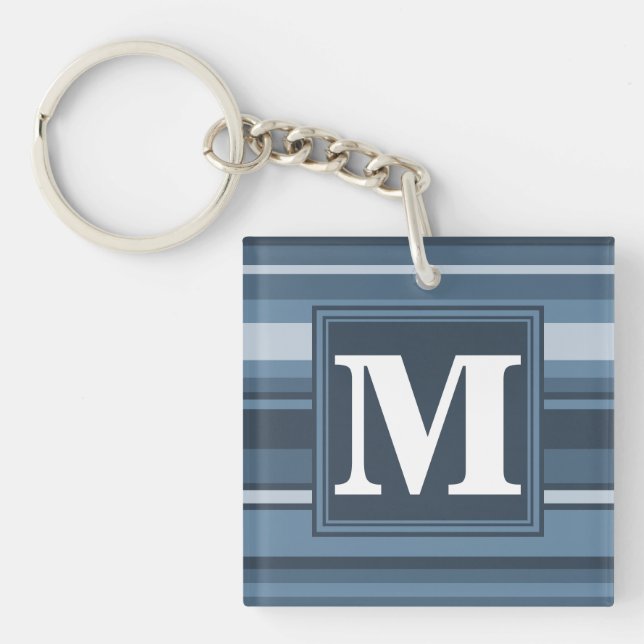 Monogram gray-blue stripes keychain (Front)