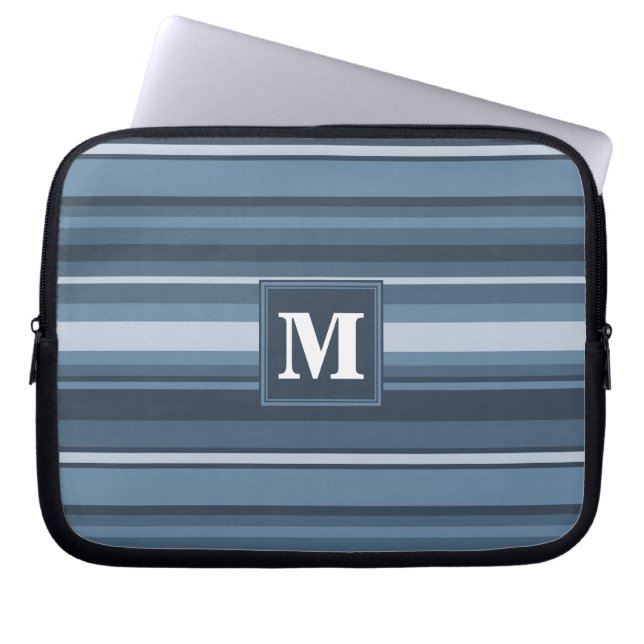 Monogram gray-blue stripes laptop sleeve (Front)