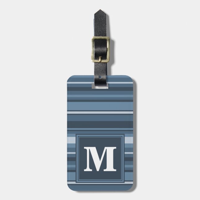 Monogram gray-blue stripes luggage tag (Front Vertical)