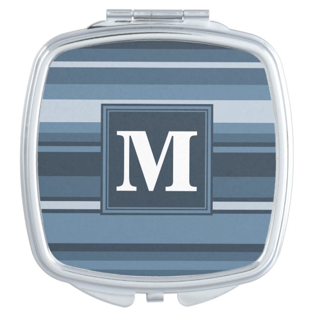 Monogram gray-blue stripes makeup mirror (Front)